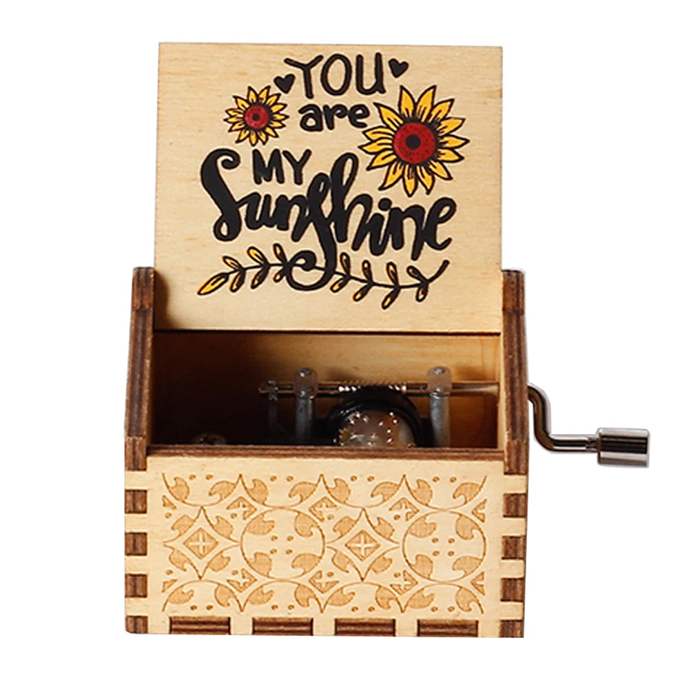 Wooden Hand Crank Music Box "Can't Help Falling in Love" Laser Engraved Vintage Gift for Valentine's Day