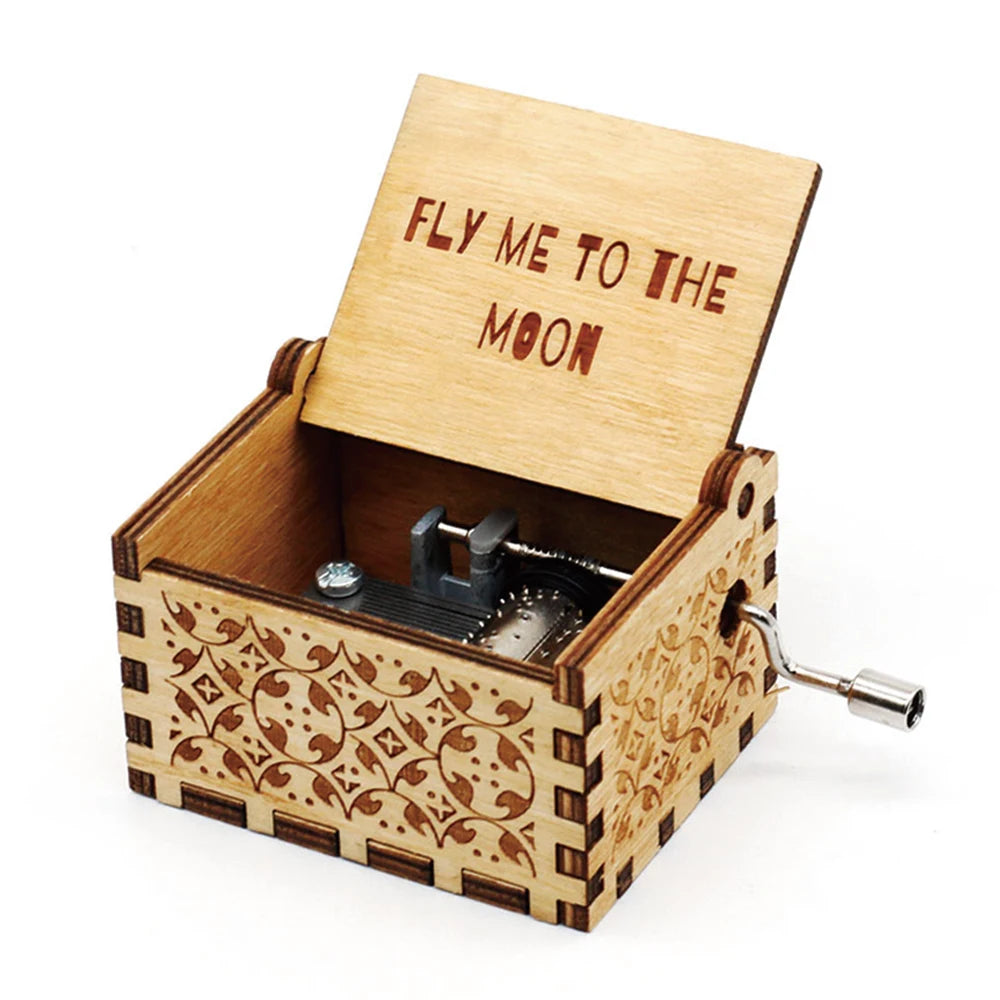 Wooden Hand Crank Music Box "Can't Help Falling in Love" Laser Engraved Vintage Gift for Valentine's Day